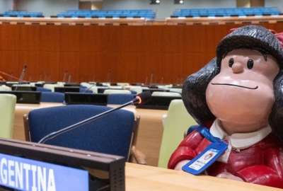 Mafalda llegó a la ONU y conquistó.