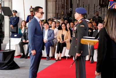 El presidente Daniel Noboa particip&oacute; en el cambio de mando de la Casa Militar Presidencial.