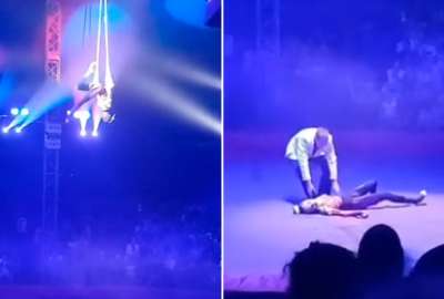 Acr&oacute;bata sufri&oacute; una aparatosa ca&iacute;da en plena funci&oacute;n