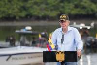 Guillermo Lasso, presidente de la Rep&uacute;blica, durante su intervenci&oacute;n en la Playita del Guasmo