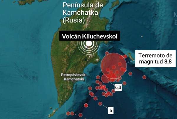 Rusia: terremoto de 8,8 provoca erupci&oacute;n del volc&aacute;n Kliuchevsk&oacute;i