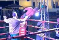 Un momento de p&aacute;nico vivi&oacute; un boxeador y los asistentes a una pelea, luego de que una descarga el&eacute;ctrica lo afectara mientras celebraba su triunfo.
