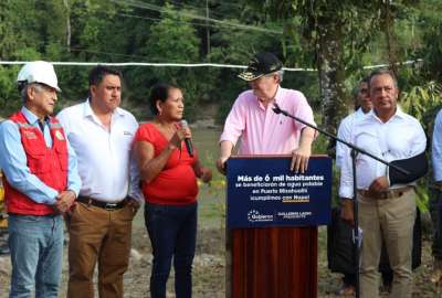 El presidente Guillermo Lasso inspeccion&oacute; la obra en Misahuall&iacute;. 