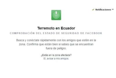 Facebook activ&oacute; el estado de seguridad tras terremoto en Guayas