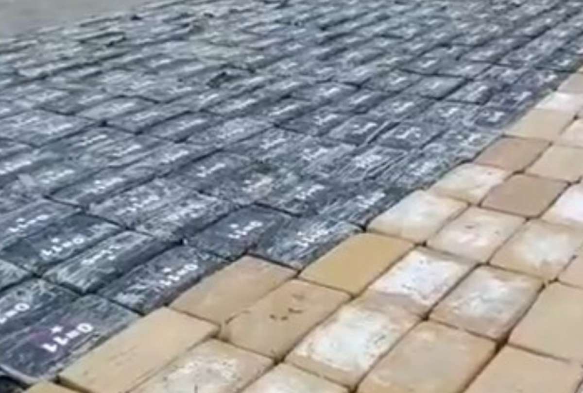 Agentes muestran la carga de droga que fue decomisada. 