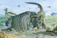 Un cocodrilo prehistórico fue descubierto con los restos de un dinosaurio en su estómago