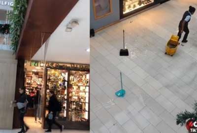 Centro comercial se inund&oacute; tras las fuertes lluvias en Quito