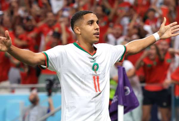 Abdelhamid Sabiri festeja el gol marroqu&iacute; en el triunfo sobre B&eacute;lgica.