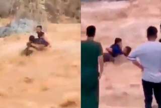Hombre rescata a sus dos hijos de la corriente de un r&iacute;o en Pakistan