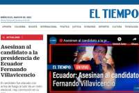 Portada de diario El Tiempo, de Colombia.