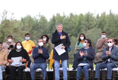 Guillermo Lasso, presidente de la Rep&uacute;blica, durante su intervenci&oacute;n en Cotopaxi