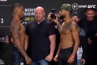 El ecuatoriano Michael Morales (izq.), tras el pesaje, ante su rival Trevin Giles