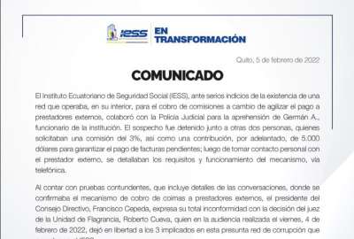 Se detuvo a tres presuntos implicados en el cobro de comisiones a prestadores externos en el IESS