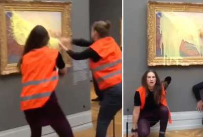 Activistas arrojan pur&eacute; de papa a cuadro de Monet 