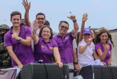 Daniel Noboa, durante un recorrido de la campa&ntilde;a electoral.