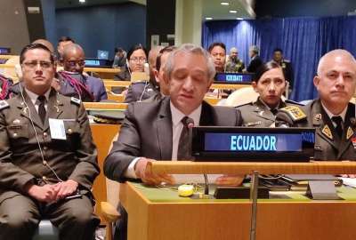 Patricio Carrillo, ministro del Interior, durante su intervenci&oacute;n en la ONU