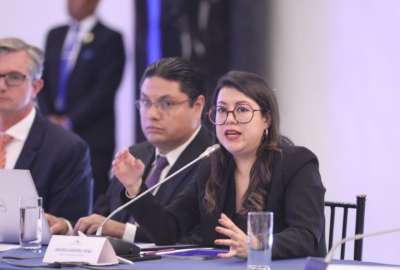La ministra Andrea Arrobo compareci&oacute; en la Comisi&oacute;n de Fiscalizaci&oacute;n este 4 de diciembre dle 2023.