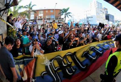Los hinchas de Liga de Quito llegaron en gran n&uacute;mero a Uruguay