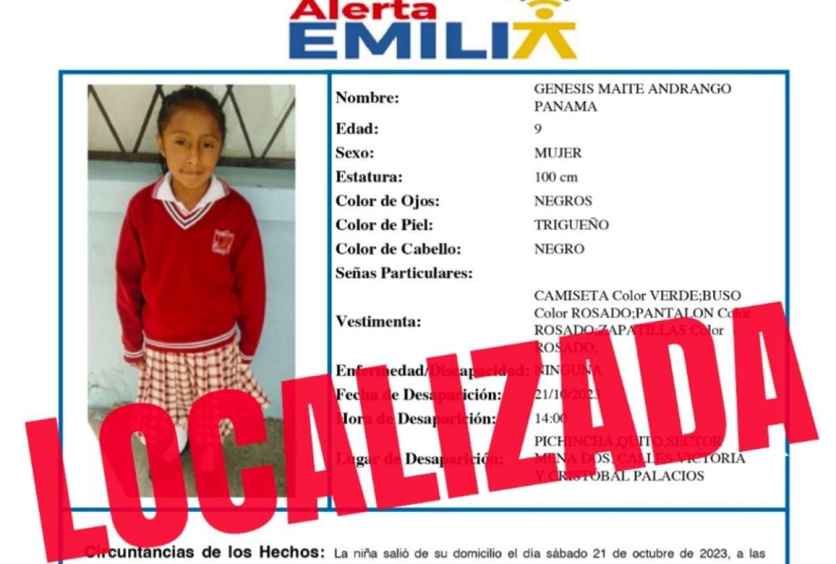 La Alerta Emilia se activó para ubicar a Génesis Andrango.