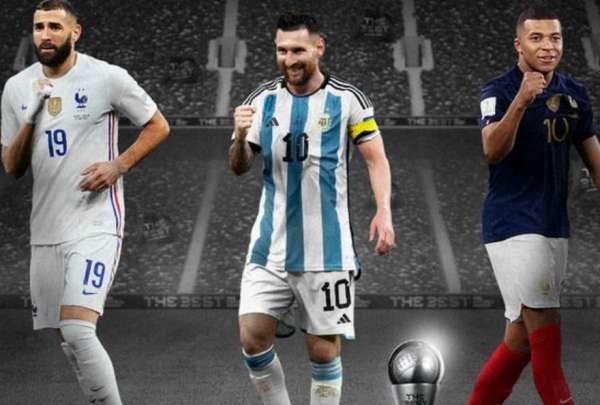 De izq. a der. Karim Benzema, Lionel Messi y Kylian Mbapp&eacute;.