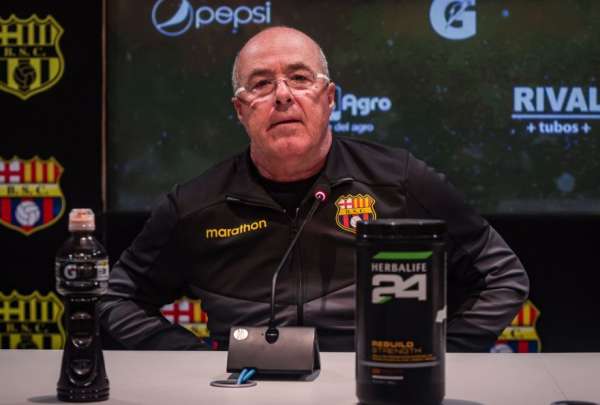 Jorge C&eacute;lico, durante una conferencia de prensa, cuando era DT de Barcelona