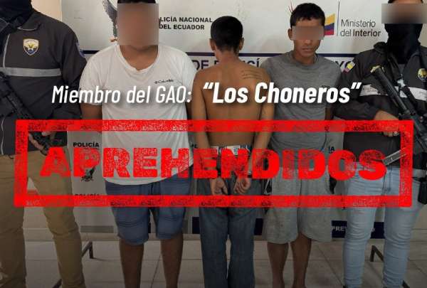 Tres presuntos miembros de "Los Choneros" fueron detenidos en un operativo