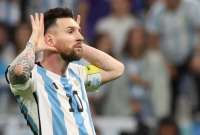 Lionel Messi y su festejo del 'Topo Giggio' en la Copa Mundial de Qatar 2022.
